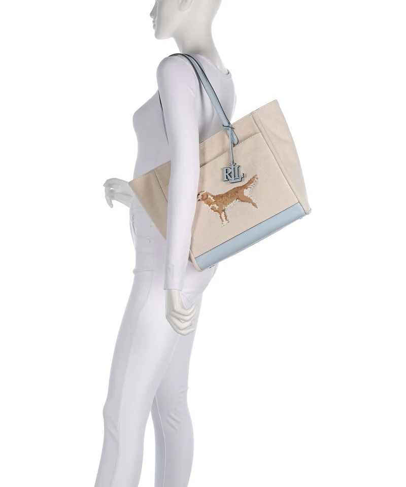 Lauren Ralph Lauren Cameryn Large Bolsa shopping natural/buff canvas/alpine blue