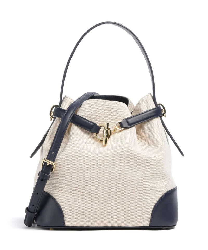 Lauren Ralph Lauren Blaike Medium Bucket bolso de mano natural/buff canvas/refined navy