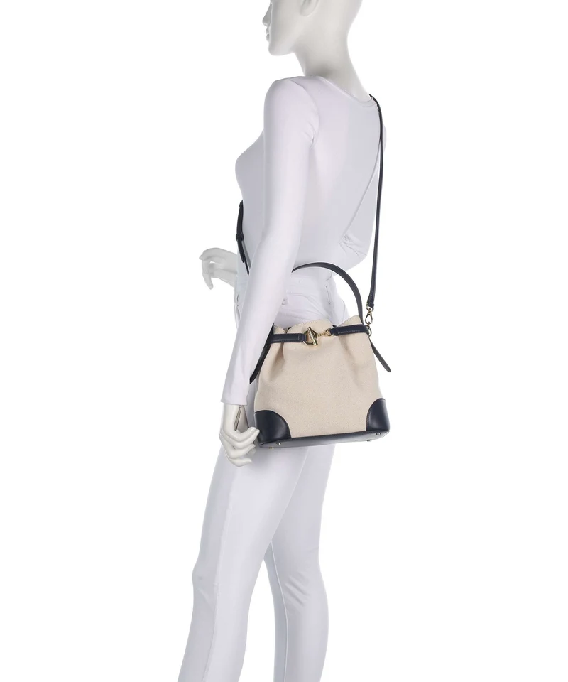 Lauren Ralph Lauren Blaike Medium Bucket bolso de mano natural/buff canvas/refined navy