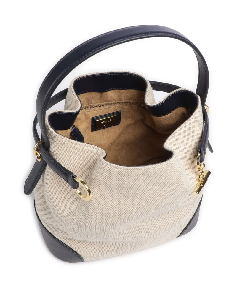 Lauren Ralph Lauren Blaike Medium Bucket bolso de mano natural/buff canvas/refined navy