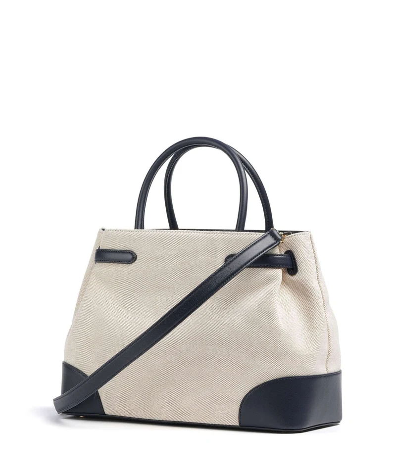 Lauren Ralph Lauren Blaike Large Bolso de mano natural/buff canvas/refined navy