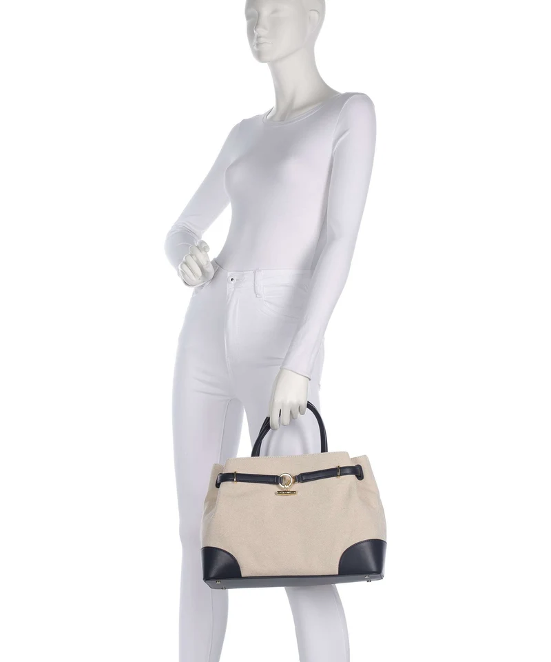 Lauren Ralph Lauren Blaike Large Bolso de mano natural/buff canvas/refined navy
