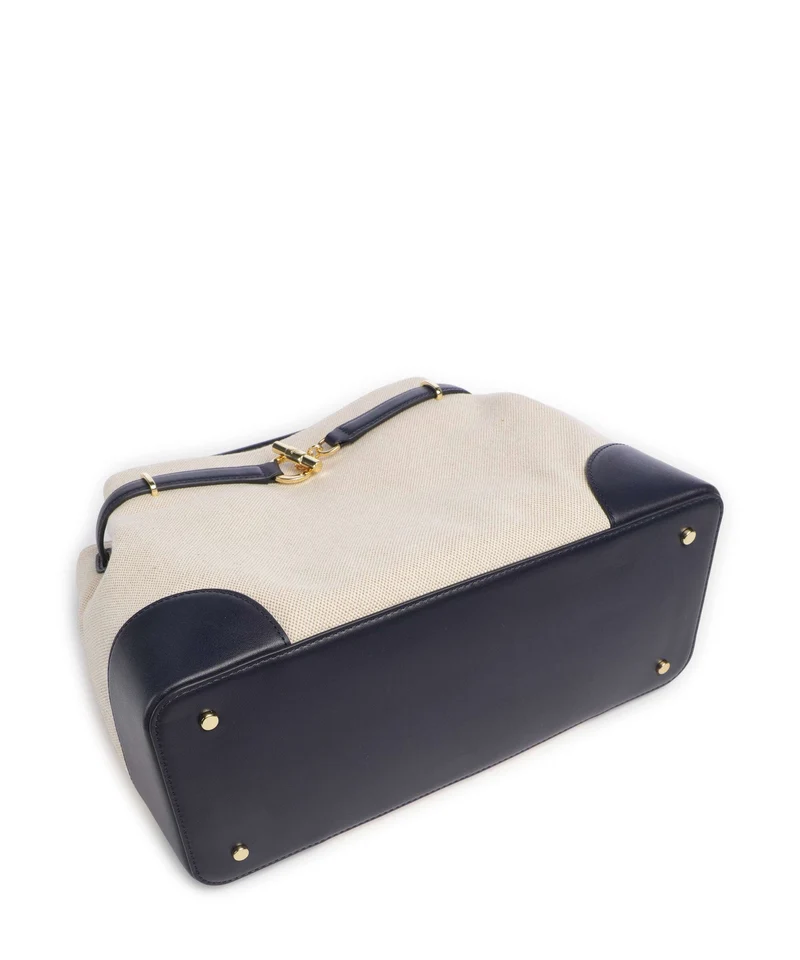 Lauren Ralph Lauren Blaike Large Bolso de mano natural/buff canvas/refined navy