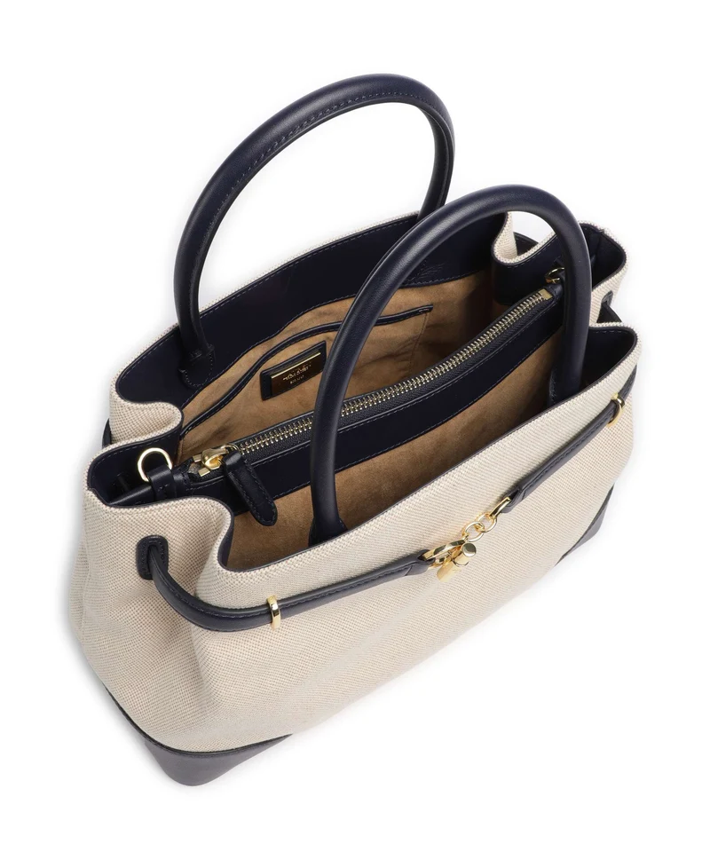 Lauren Ralph Lauren Blaike Large Bolso de mano natural/buff canvas/refined navy