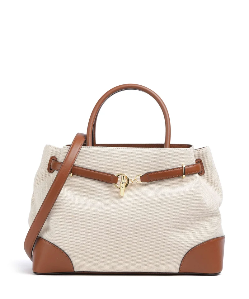 Lauren Ralph Lauren Blaike Large Bolso de mano natural/buff canvas/lauren tan