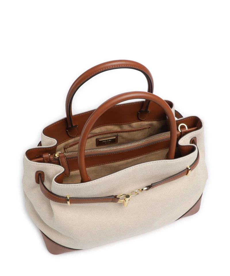Lauren Ralph Lauren Blaike Large Bolso de mano natural/buff canvas/lauren tan