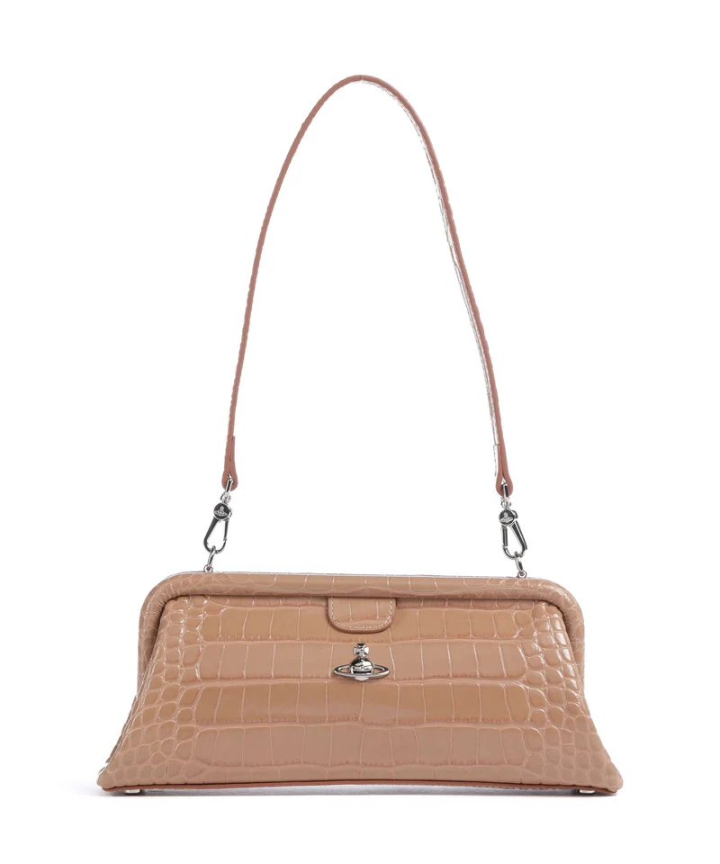 Vivienne Westwood Jane Frame Embossed Croc Bolso de hombro dusty pink