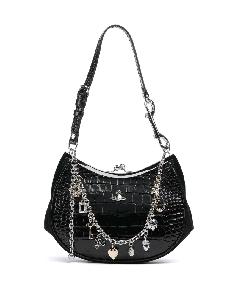 Vivienne Westwood Charm Frame Embossed Croc Bolso de hombro black charms
