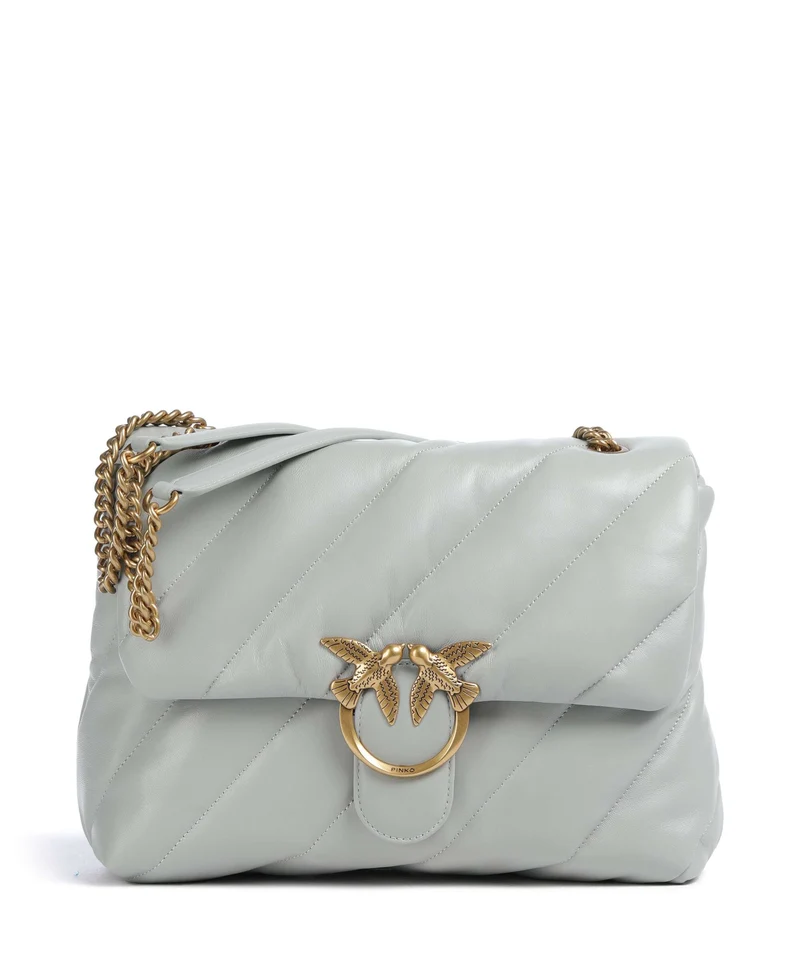 Pinko Love Puff Big Bolso de hombro grigio perla/antique gold