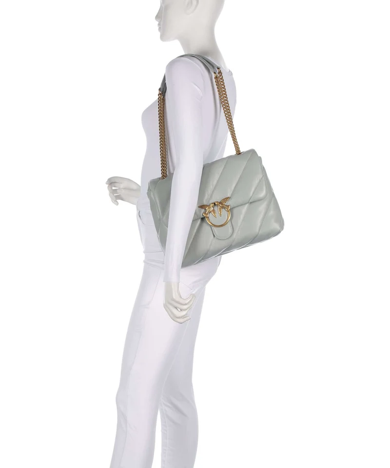 Pinko Love Puff Big Bolso de hombro grigio perla/antique gold
