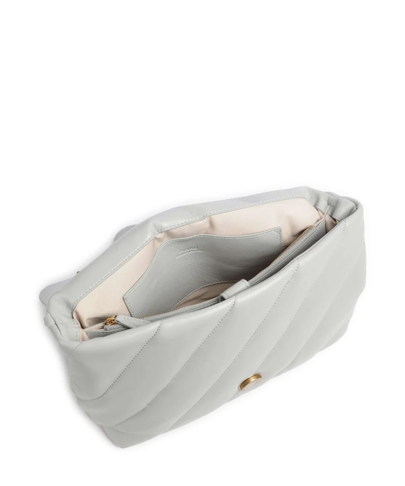 Pinko Love Puff Big Bolso de hombro grigio perla/antique gold