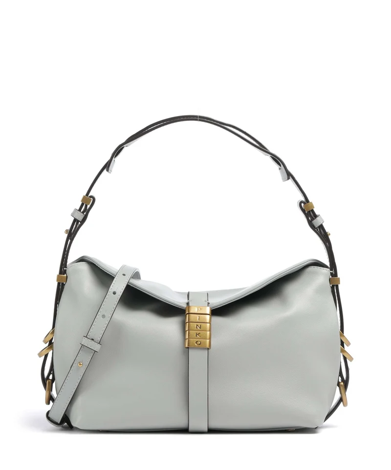 Pinko Saddle Horizontal Mini Bolso de hombro grigio perla/antique gold