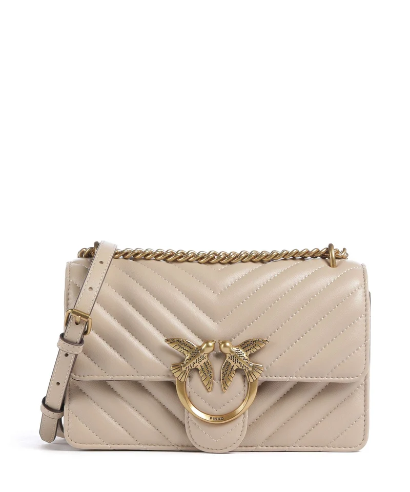 Pinko Love One Mini Bolso de hombro beige/grigio fumo/antique gold