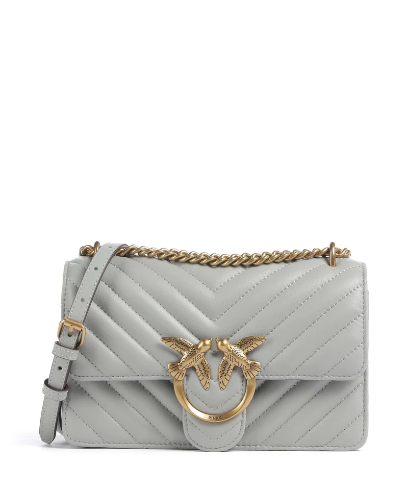 Pinko Love One Mini Bolso de hombro grigio perla/antique gold