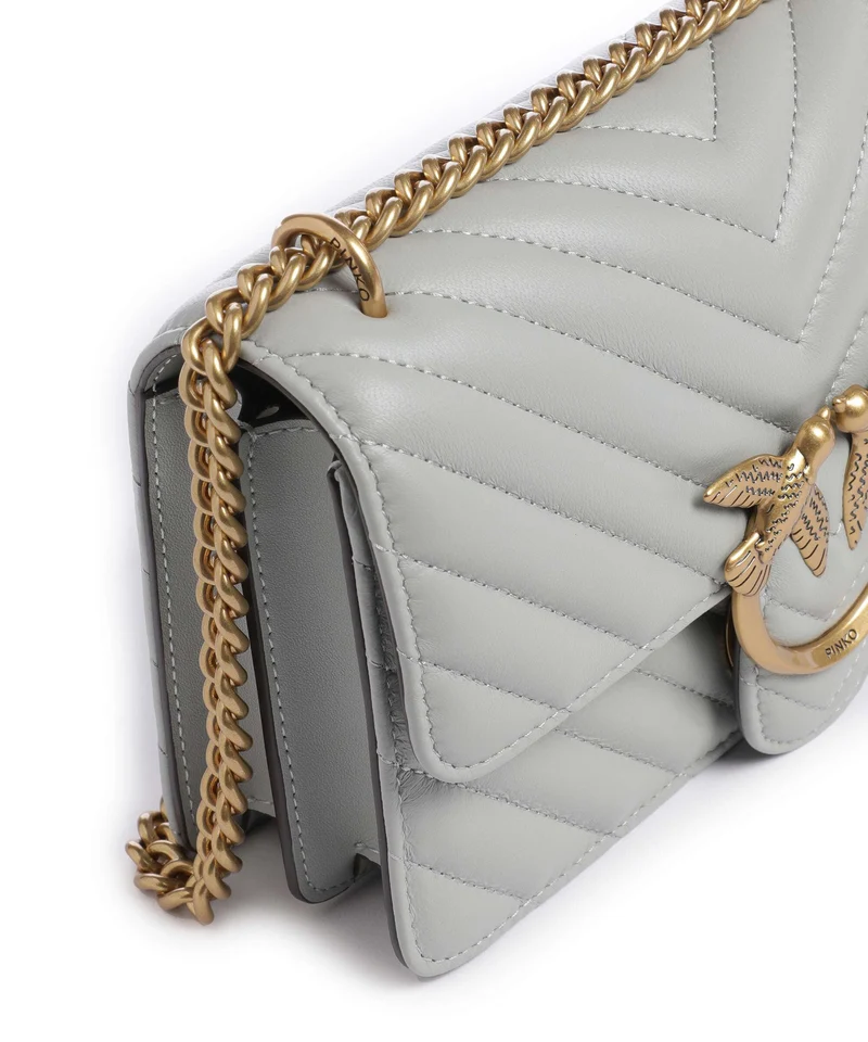 Pinko Love One Mini Bolso de hombro grigio perla/antique gold