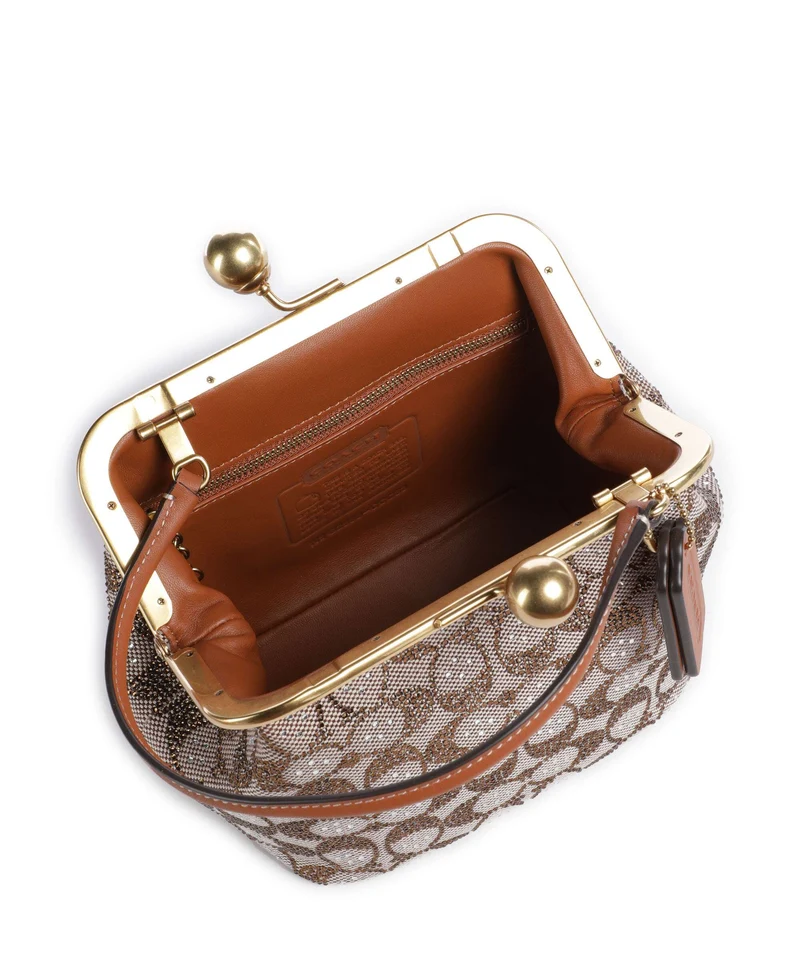 Coach Kisslock Frame Crystal Signature Jacquard Bolso de mano burnished amber