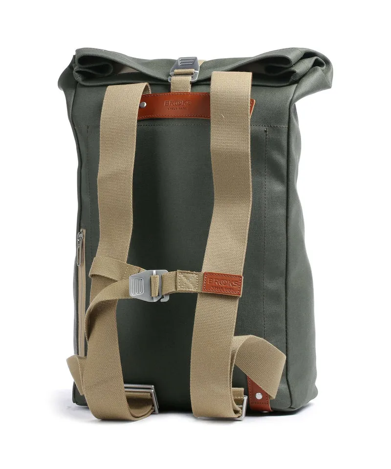 Brooks England Pickwick Cotton Canvas Large Mochila roll-top sage green/honey details