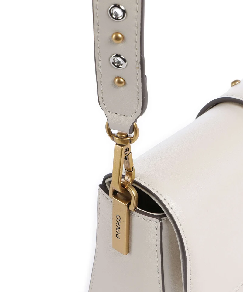 Pinko Love One Mini Slouchy Charms Bandolera bianco seta/antique gold