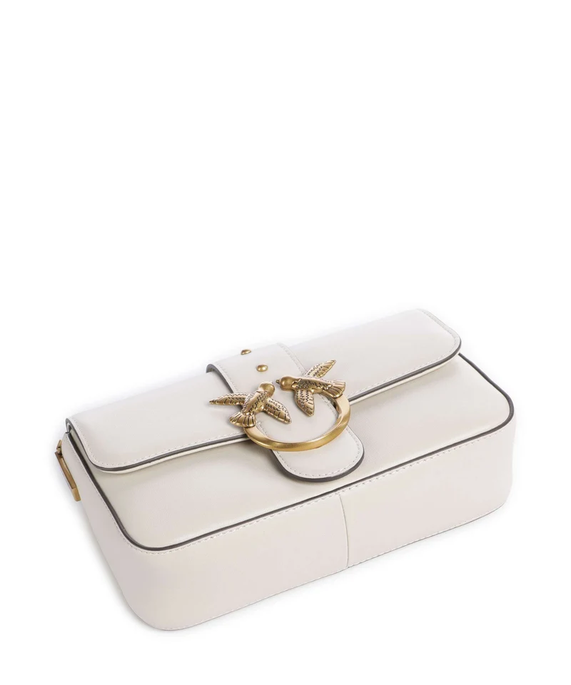 Pinko Love One Mini Slouchy Charms Bandolera bianco seta/antique gold