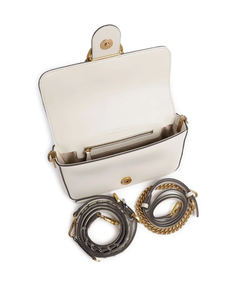 Pinko Love One Mini Slouchy Charms Bandolera bianco seta/antique gold