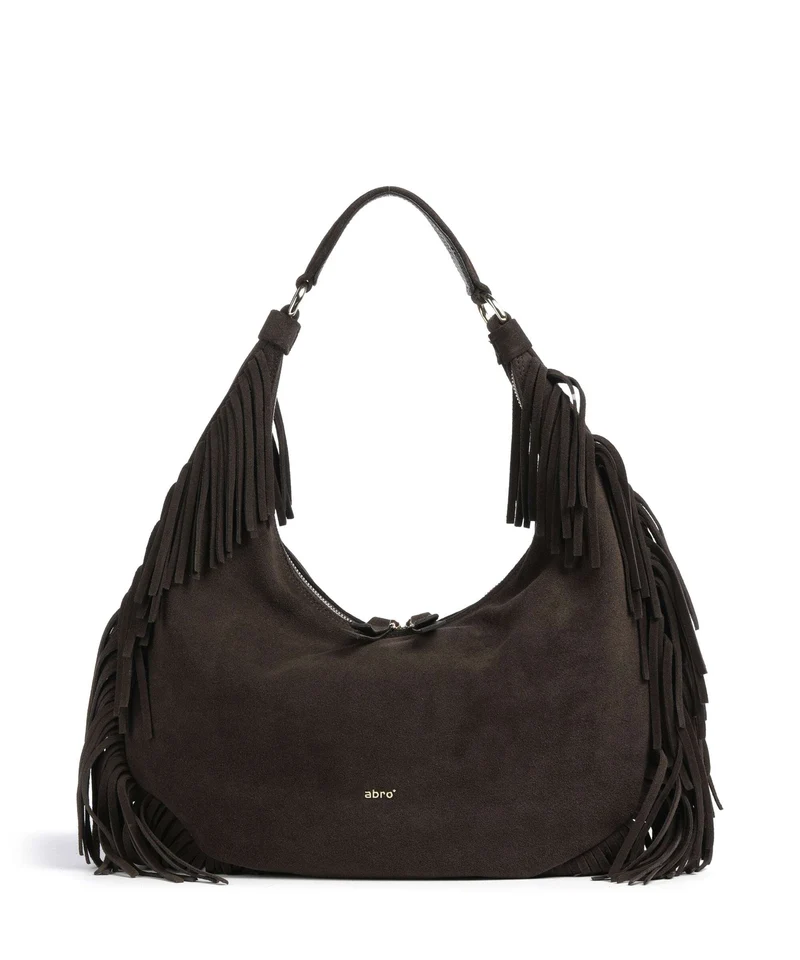 Abro Suede Nana Fringes Bolso de hobo dark brown