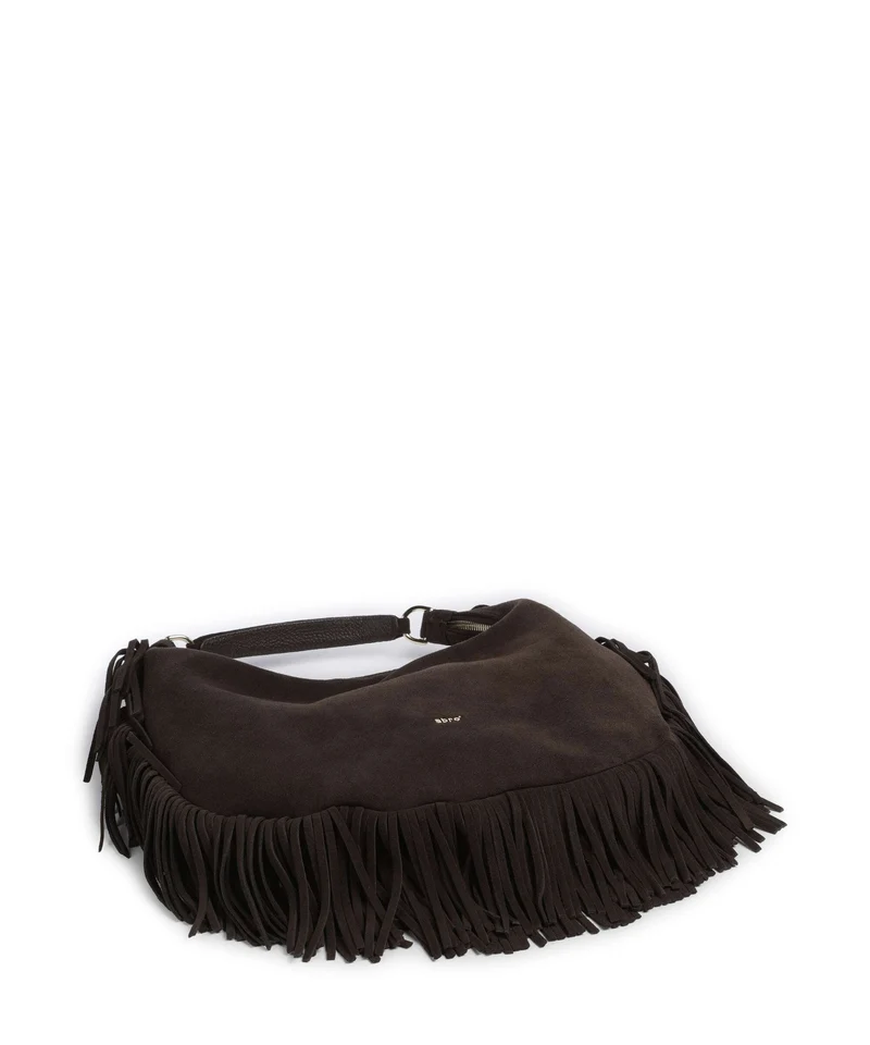Abro Suede Nana Fringes Bolso de hobo dark brown